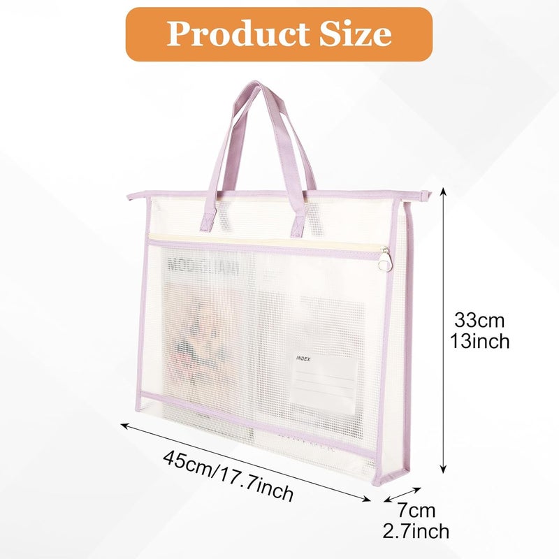 LOLYSIC 6 Pack A3 Size Project Bags for Quilting, Sewing Project Bag with Zipper, Quilting Craft Organizer Storage Bags with Handle and Pocket, Clear Mesh Sewing Bags Organizer for Artworks Crafts - Image 2